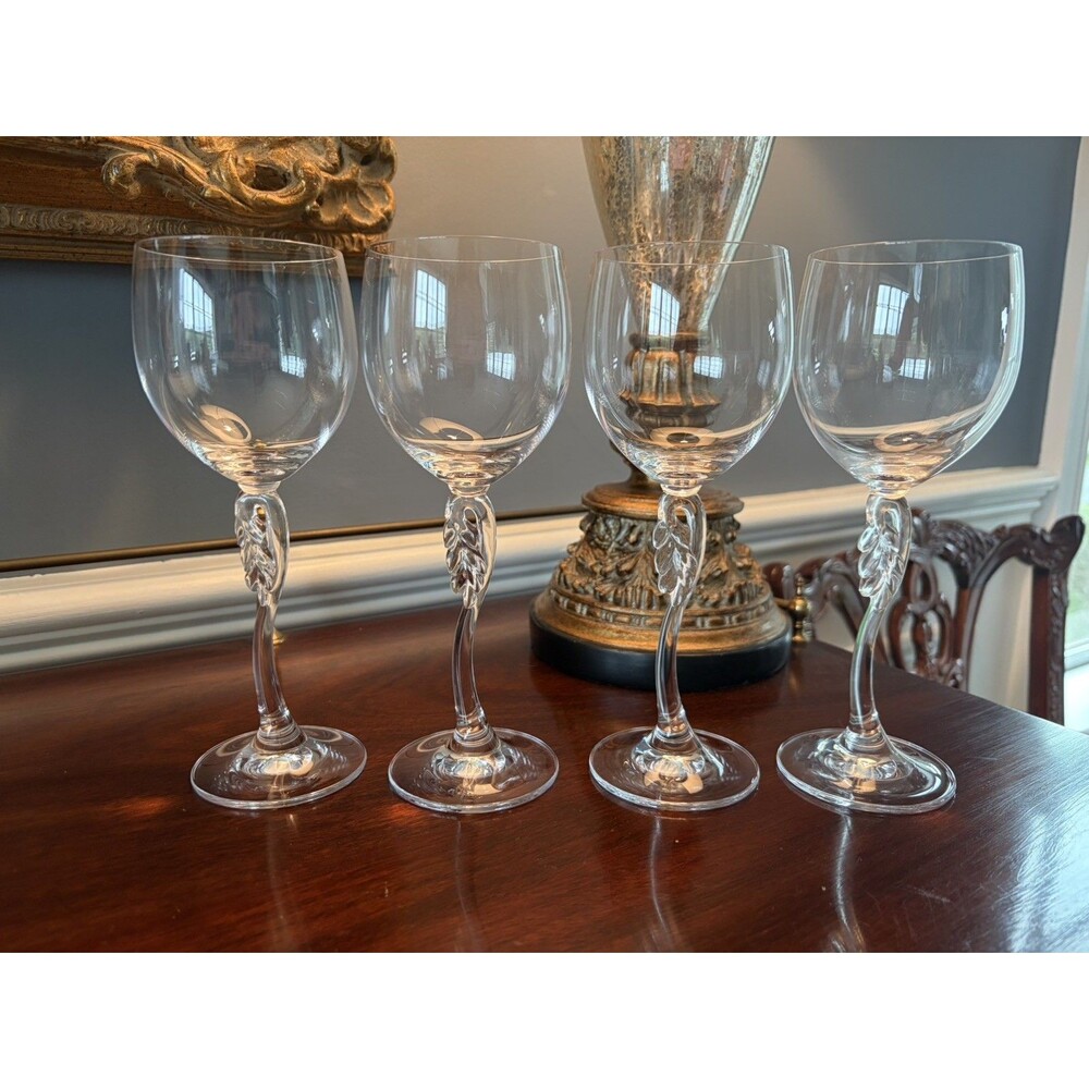 Mikasa Leaf Song Wine Glasses 9" Art Nouveau Sculpted Stem Set of 4